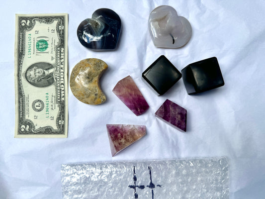 LOT H - Mixed Shapes (Shungite, Crazy Lace Agate, Agate, Fluorite)