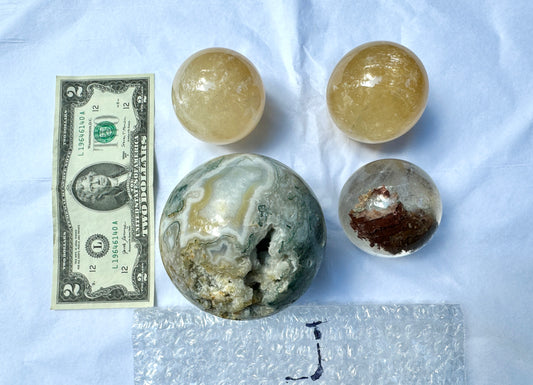 LOT J - Spheres (Honey Calcite, Garden Quartz, Moss Agate)