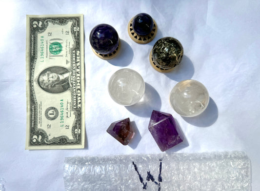 LOT W - Spheres and Towers (Quartz, Charoite, Pyrite, Amethyst)