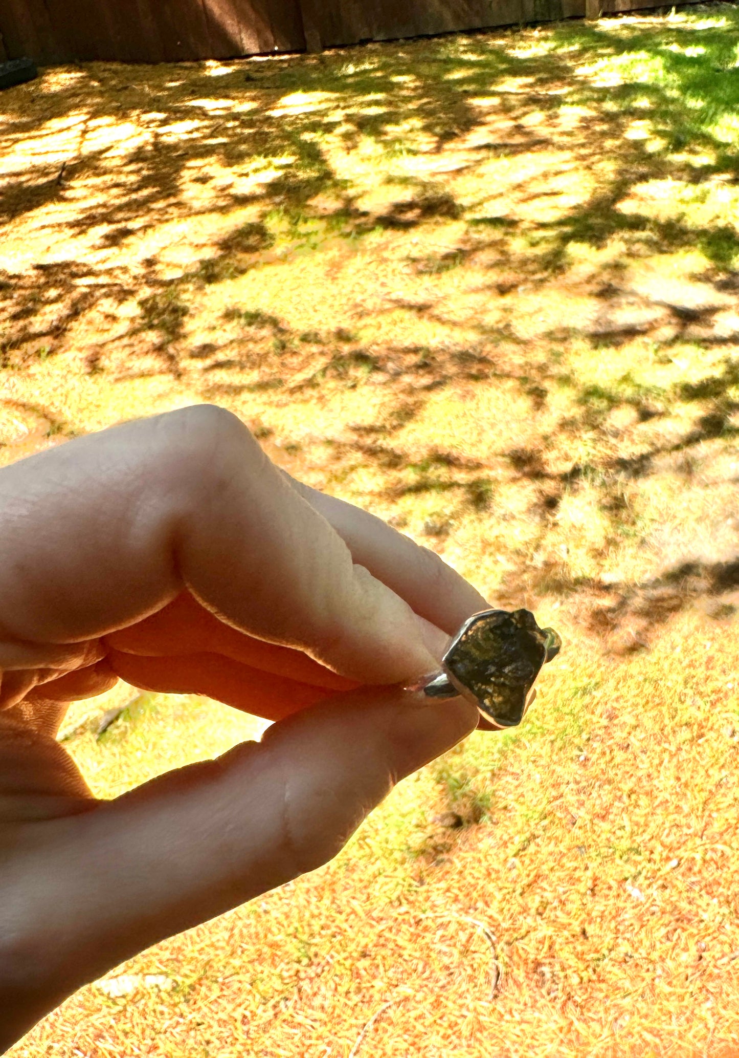 Raw Genuine Moldavite Ring - Sterling Silver Adjustable