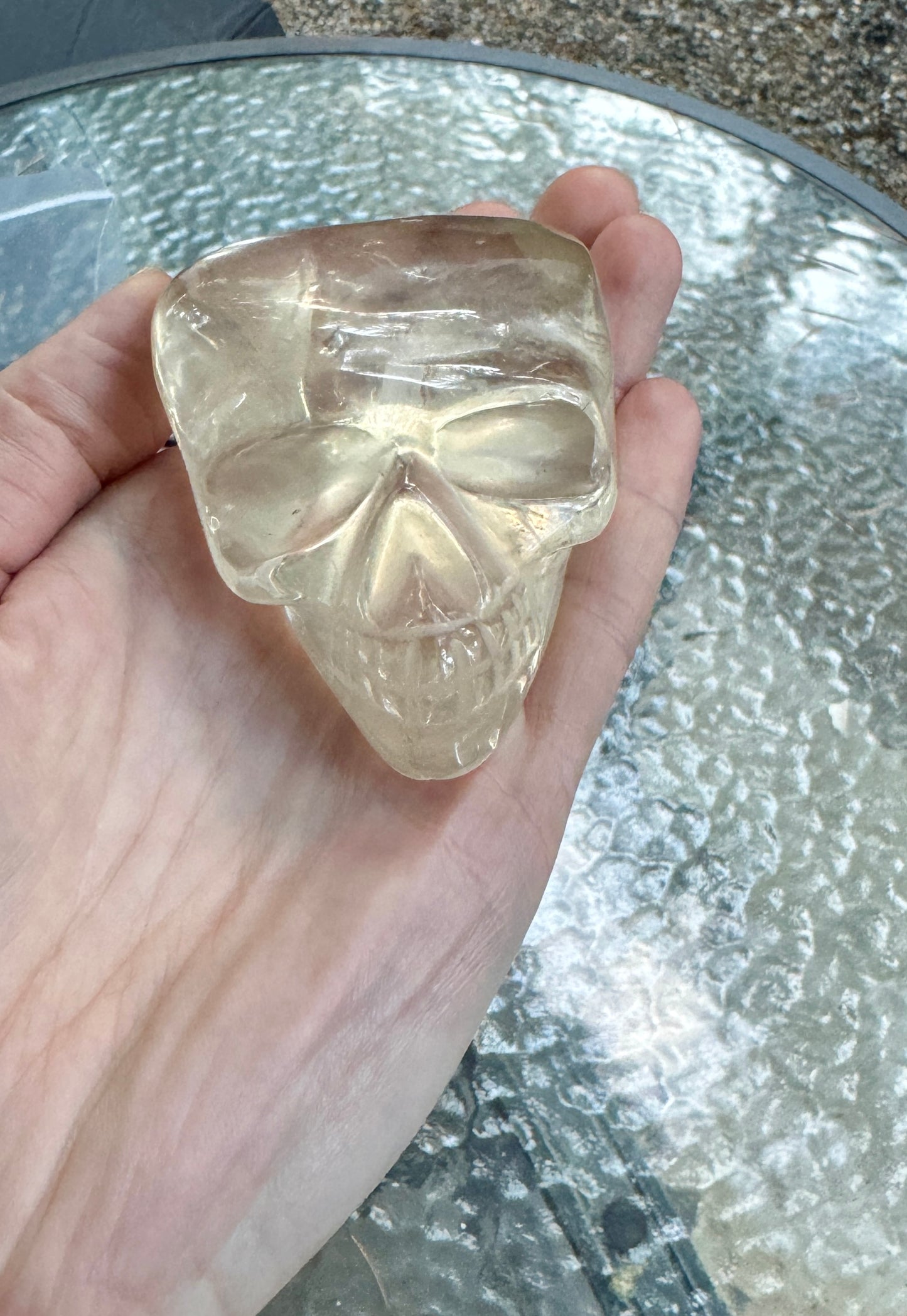 Natural Citrine Crazy Skull Carving - Natural Pale Citrine From Brazil