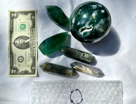 LOT O - Green Mix (Green Fluorite, Moss Agate)