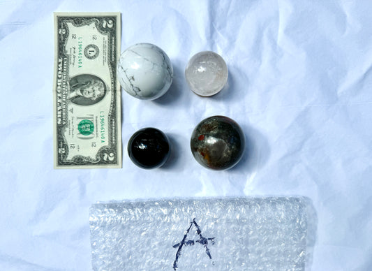 LOT A - Spheres (Howlite, Bloodstone, Clear Quartz, Obsidian)