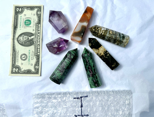 LOT I - Towers (Ruby Zoisite, Carnelian, Amethyst, Ocean Jasper)