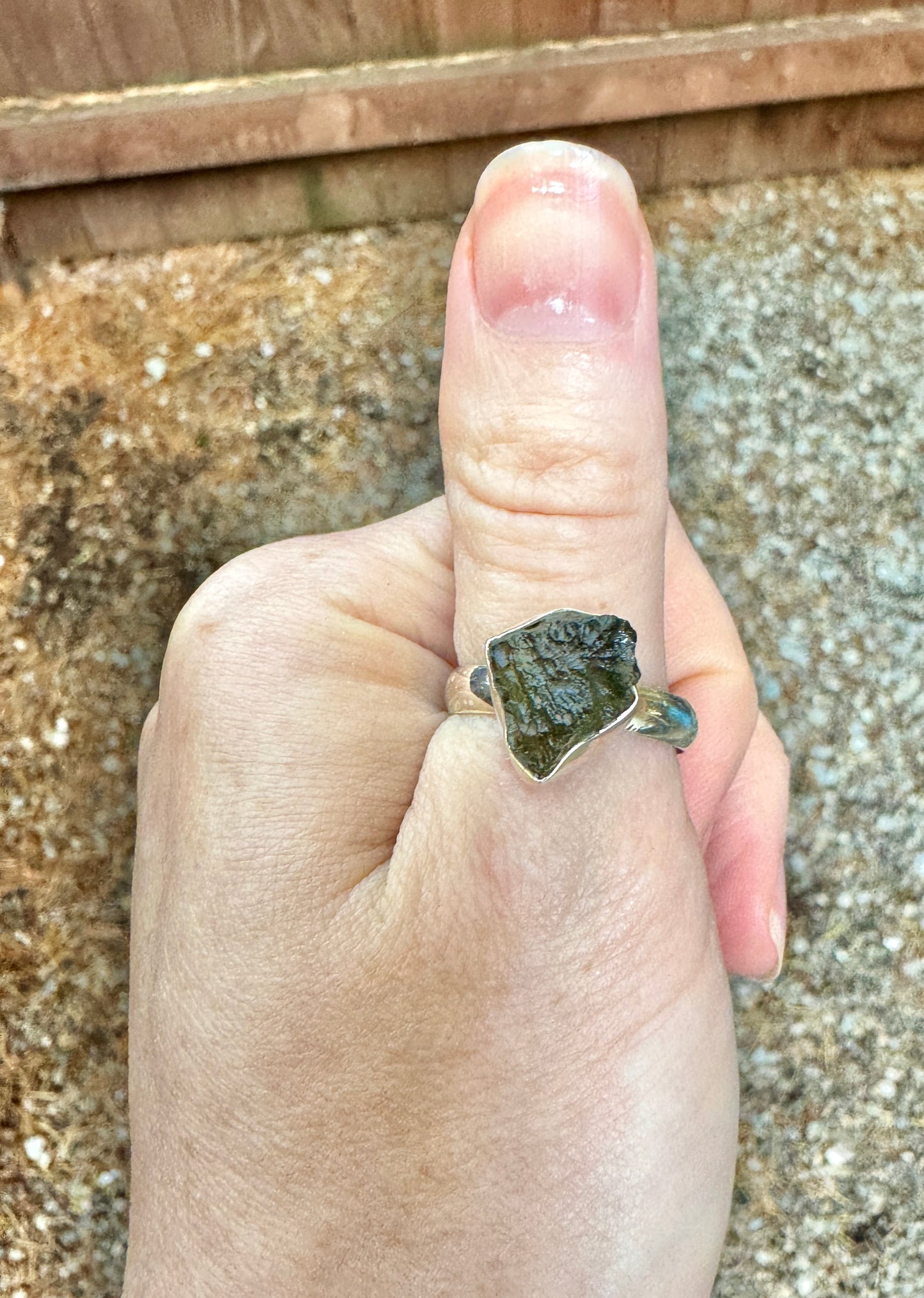 Raw Genuine Moldavite Ring - Sterling Silver Adjustable