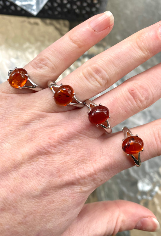 Baltic Amber Ring - Sterling Silver Adjustable