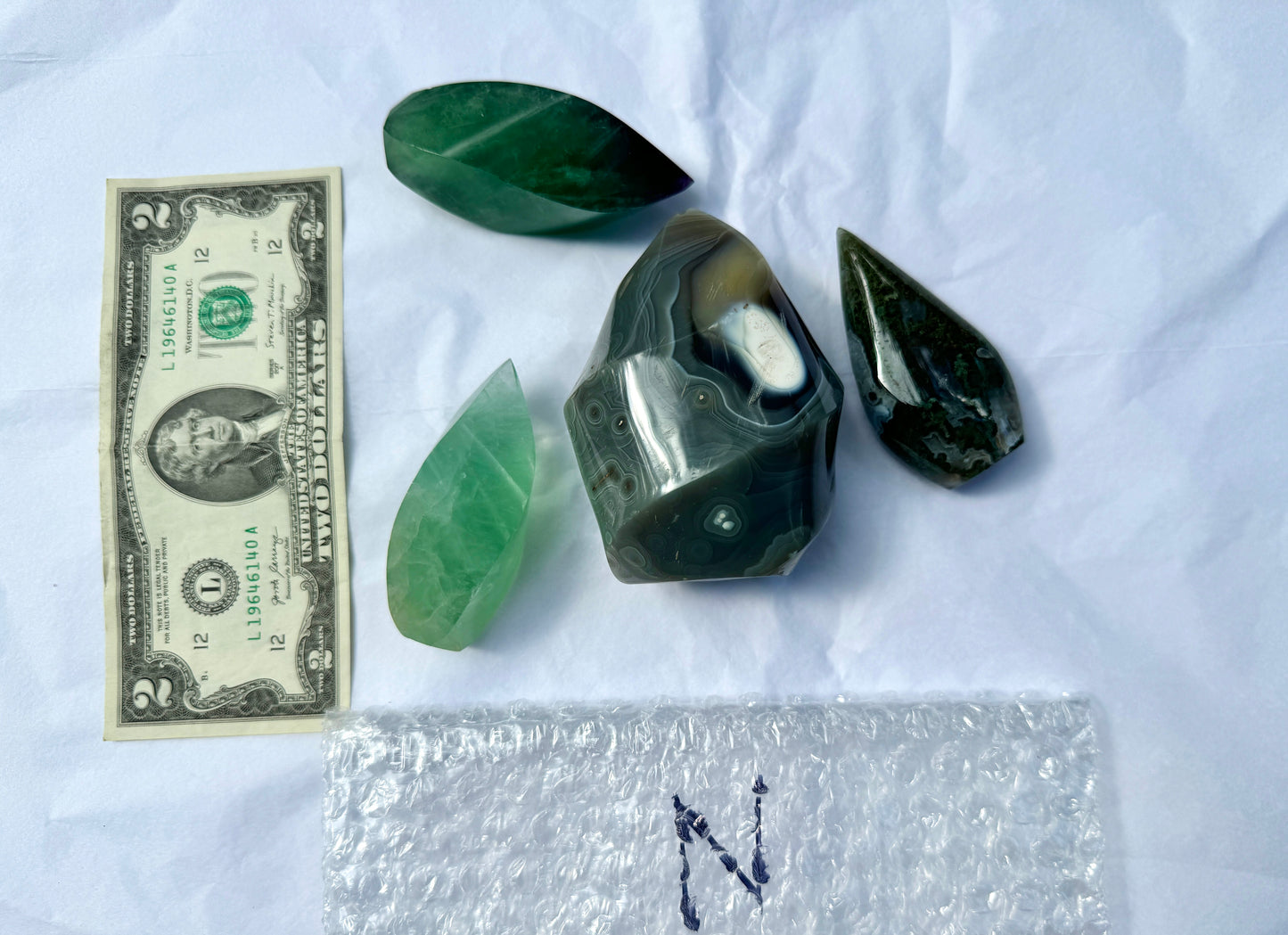 LOT N - Flames (Moss Agate, Green Fluorite, Orca Agate)