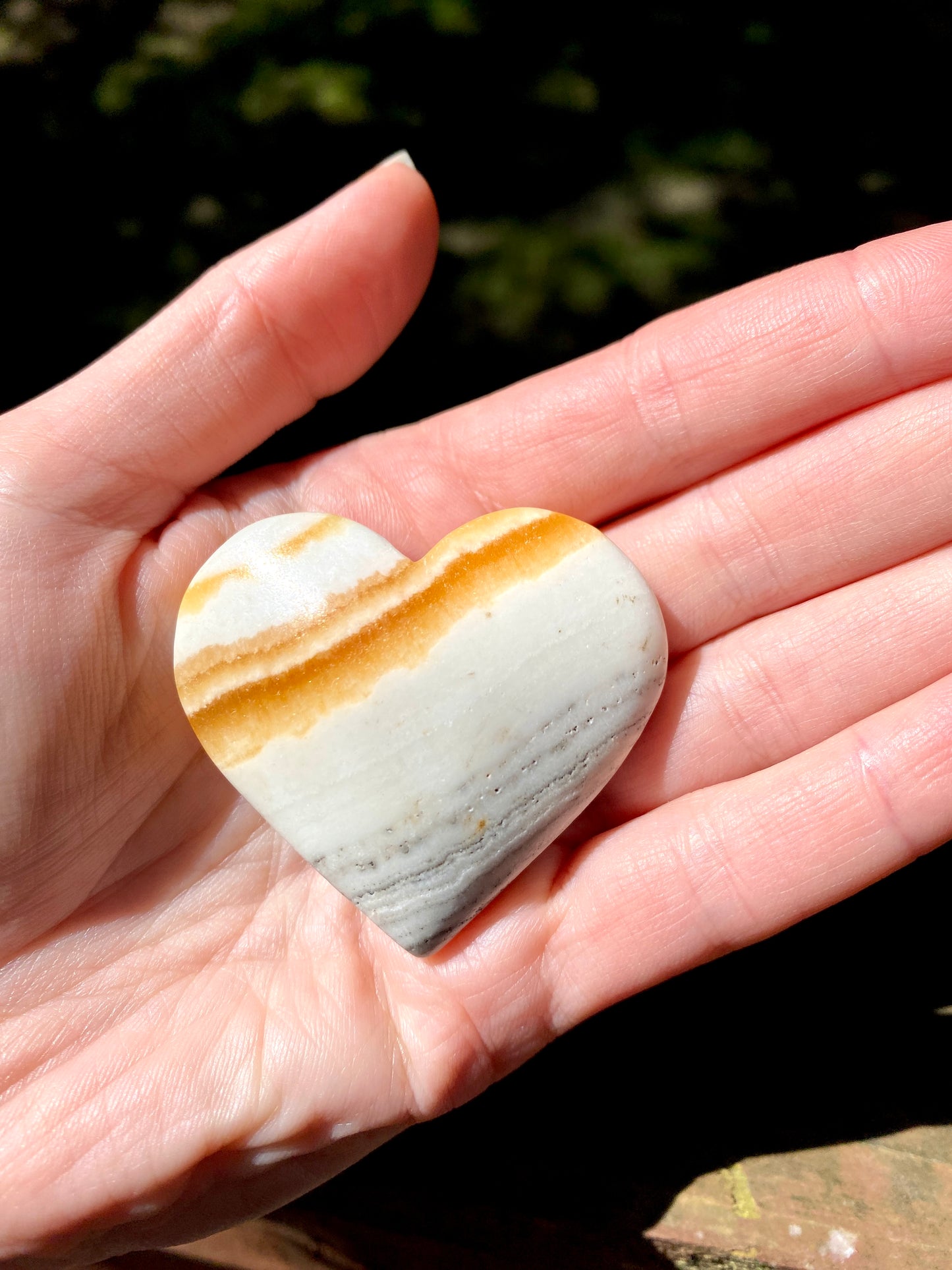 Banded Orange Calcite Heart Carving