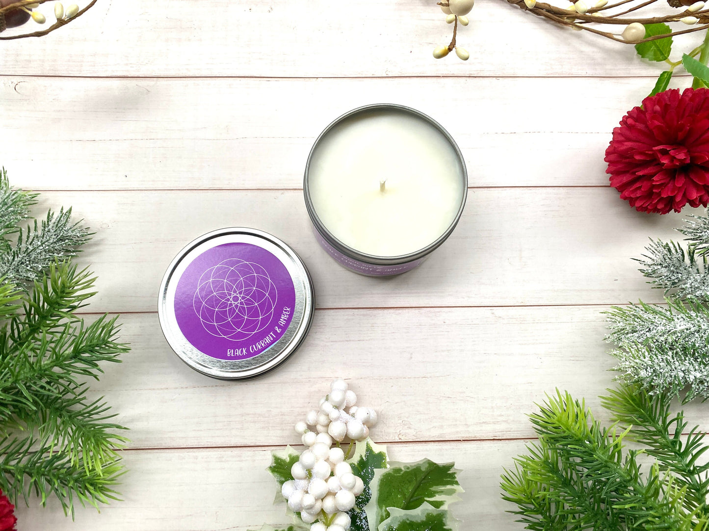 Black Currant Amber Candle - Soul Gifts Soy Candle - 8oz Tin Candle