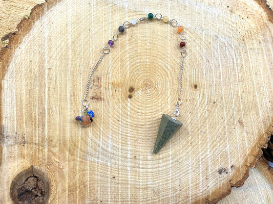 Natural Epidote Pendulum with Chakra Chain - Epidote Divination Tool