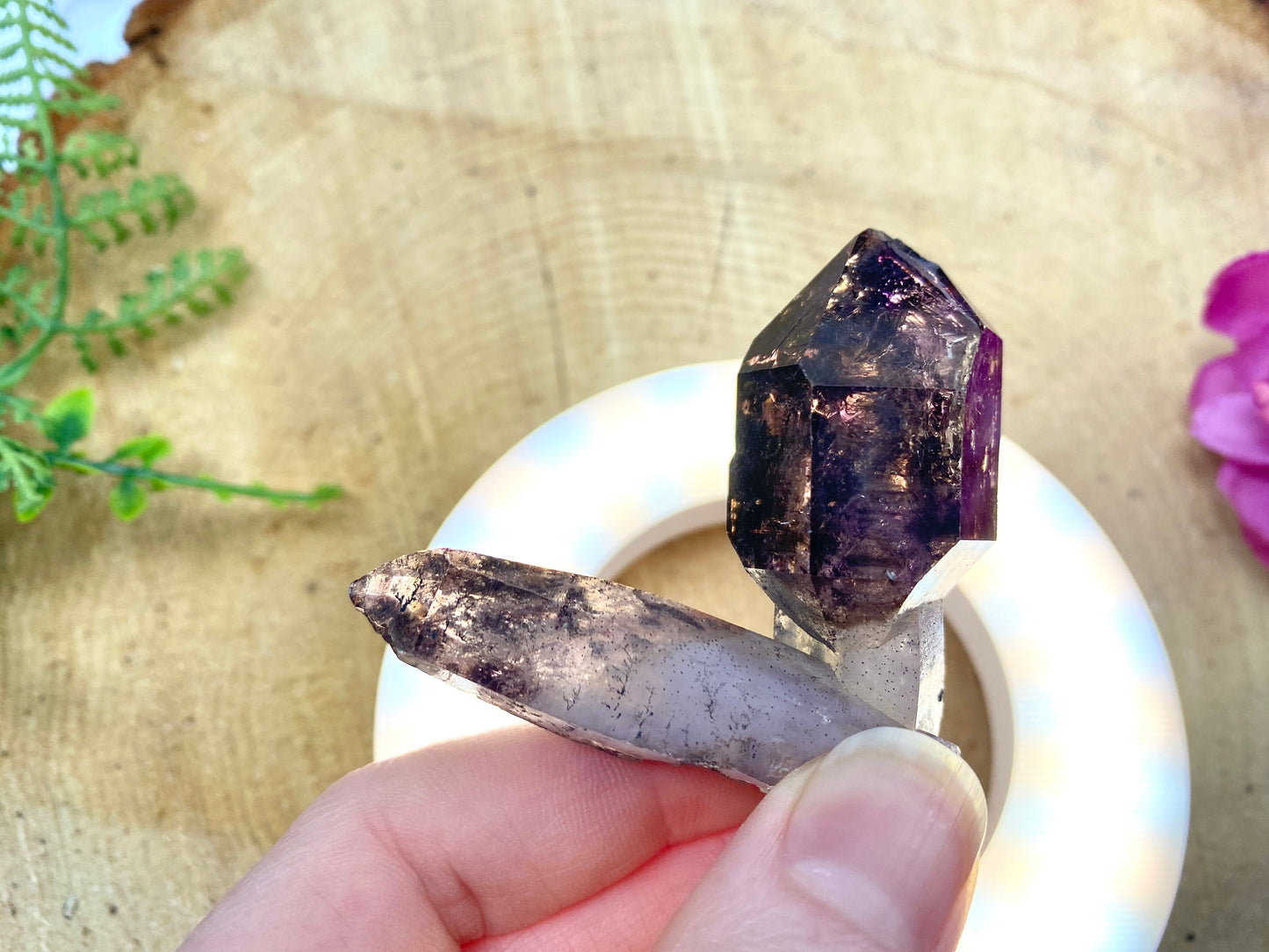 Shangaan Amethyst Scepter with Twin- Smoky Amethyst Cluster from Zimbabwe