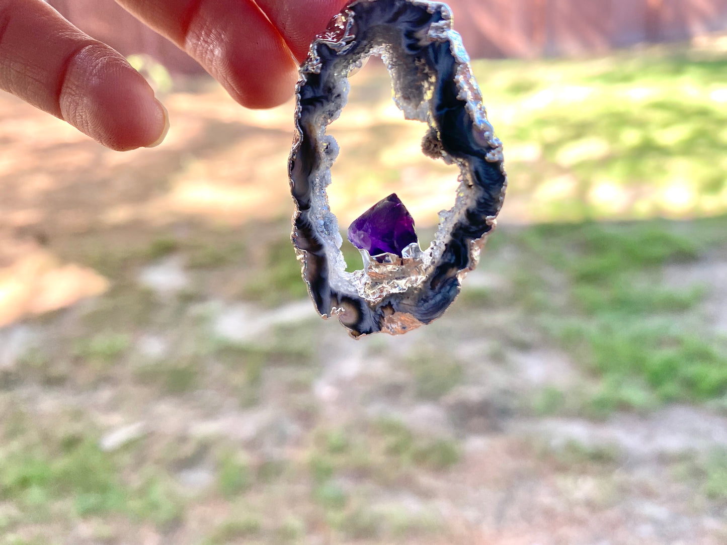 Oco Agate Geode Pendant with Amethyst - Sterling Silver