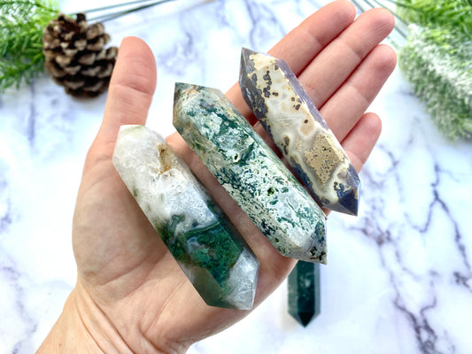 Moss Agate Double Terminated Point - Moss Agate DT Wand
