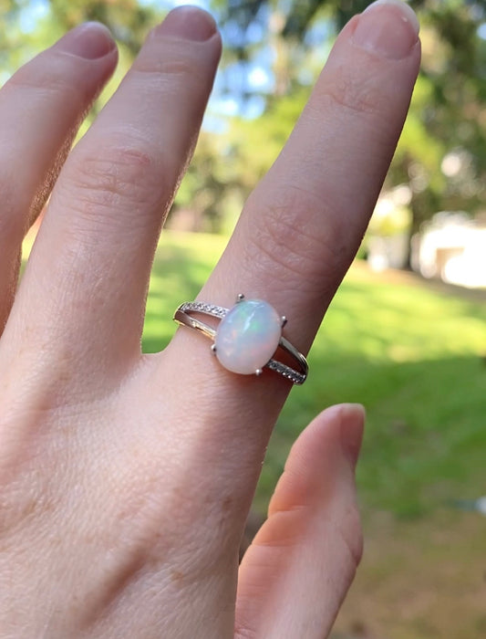 AAA Quality Ethiopian Opal Ring - Sterling Silver Adjustable